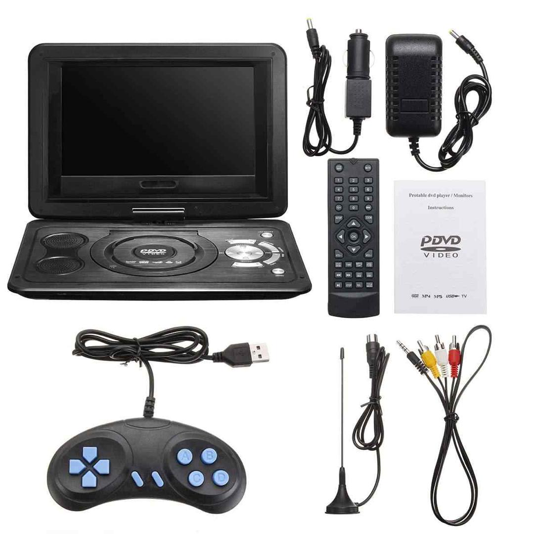 Game DVD Player, 13.9inch HD TV Portable Car DVD Player with LCD Swivel Screen, AV Input/Output, FM Radio Built-in Rechargeable Battery Support SD Card USB CD DVD